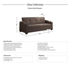Lexicon Cline Futon Sofa Sleeper, Grayish Brown