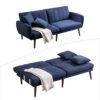 BNEHS Futon Sofa Bed,Convertible Couch Modern Linen Fabric,Adjustable Sleeper Sofa Loveseat Futon Set With Removable Armrest,Wooden Frame&Leg For Compact Living Space,Apartment, Dorm(Blue) -Amazon Store 41FBsHFNKtL