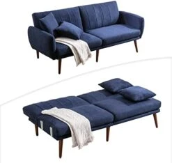 BNEHS Futon Sofa Bed,Convertible Couch Modern Linen Fabric,Adjustable Sleeper Sofa Loveseat Futon Set With Removable Armrest,Wooden Frame&Leg For Compact Living Space,Apartment, Dorm(Blue) -Amazon Store 41FBsHFNKtL. AC