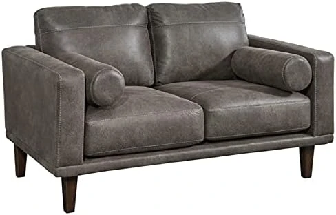 Signature Design By Ashley Arroyo Mid Century Modern Faux Leather Loveseat, Caramel Brown 11 Signature Design By Ashley Arroyo Mid Century Modern Faux Leather Loveseat, Caramel Brown - Image 9