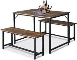 Koreyosh 3 Piece Kitchen Table Set With Bench, 55''Lx25.2''W Dining Table Set For 4,Breakfast Nook Table Set Mid Century Modern Dining Set For Small Spaces Compact W/Storage Shelf Rack, Wine Rack 15 Koreyosh 3 Piece Kitchen Table Set With Bench, 55''Lx25.2''W Dining Table Set For 4,Breakfast Nook Table Set Mid Century Modern Dining Set For Small Spaces Compact W/Storage Shelf Rack, Wine Rack -Amazon Store 41FJFE TgL. AC
