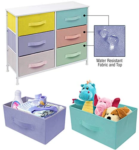 Sorbus Dresser With 6 Drawers - Furniture Storage Tower Unit For Bedroom, Hallway, Closet, Office Organization - Steel Frame, Wood Top, Easy Pull Fabric Bins (Pastel/White) 7 Sorbus Dresser With 6 Drawers - Furniture Storage Tower Unit For Bedroom, Hallway, Closet, Office Organization - Steel Frame, Wood Top, Easy Pull Fabric Bins (Pastel/White) - Image 5