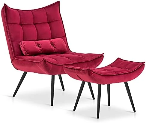 MCombo Accent Chair With Ottoman, Velvet Modern Tufted Wingback Club Chair, Upholstered Leisure Chairs With Metal Legs For Bedroom Living Room 4079 (Burgundy) 11 MCombo Accent Chair With Ottoman, Velvet Modern Tufted Wingback Club Chair, Upholstered Leisure Chairs With Metal Legs For Bedroom Living Room 4079 (Burgundy) - Image 9