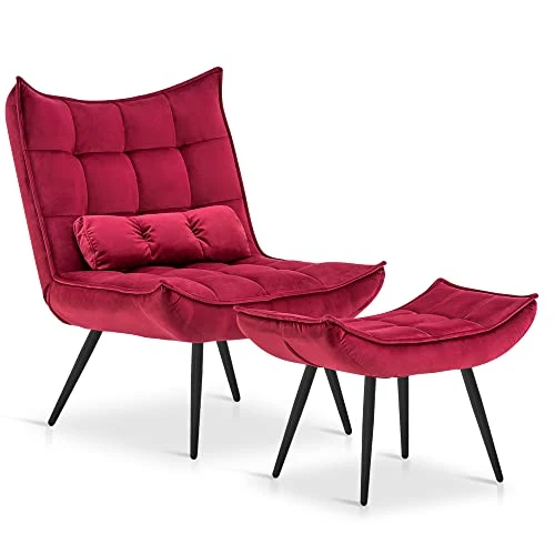 MCombo Accent Chair With Ottoman, Velvet Modern Tufted Wingback Club Chair, Upholstered Leisure Chairs With Metal Legs For Bedroom Living Room 4079 (Burgundy) 3 MCombo Accent Chair With Ottoman, Velvet Modern Tufted Wingback Club Chair, Upholstered Leisure Chairs With Metal Legs For Bedroom Living Room 4079 (Burgundy)