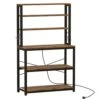 Rovaurx Standing Baker's Rack With Power Outlets, Microwave Oven Stand, Industrial Kitchen Cart Storage Shelf Organizer, Rustic Brown KTJZ001A -Amazon Store 41FOk2RkAIL