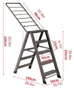 GENERIC 5 Step Ladder Aluminum Alloy Ladder Folding Ladder With Wide Anti-Slip Pedal Flower Stand Storage Rack Drying Rack Portable Step Ladder For Home And Kitchen Use Space Saving (Color : Bruin) -Amazon Store 41FREAul0rL