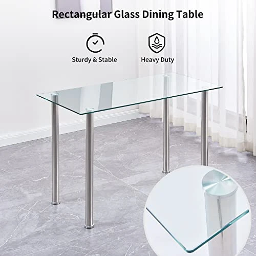 Paonne Glass Dining Table And Chair 7 Pieces Set, Dining Table Set For 6 Kitchen Room Table With 6 Chairs, Rectangular Glass Table With 4 PU Chairs 4 Paonne Glass Dining Table And Chair 7 Pieces Set, Dining Table Set For 6 Kitchen Room Table With 6 Chairs, Rectangular Glass Table With 4 PU Chairs - Image 2