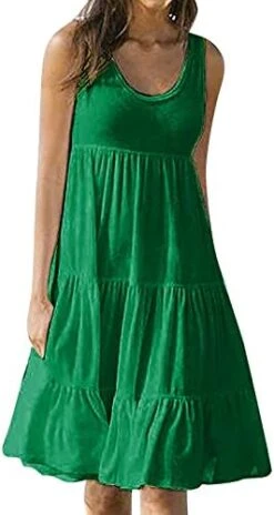 Attine Ruched Bodycon Dress For Women,Women's Solid Color Beach Sundress Sleeveless Dress Crewneck Loose Hem Flowy Dresses -Amazon Store 41FXRsP54S. AC