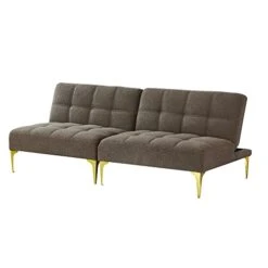 Voohek Convertible Futon With Gold Metal Legs For Living Room, Teddy Fabric, 2-Piece, Sleeper Sofa-Bed, Taupe -Amazon Store 41FbBinA0SL