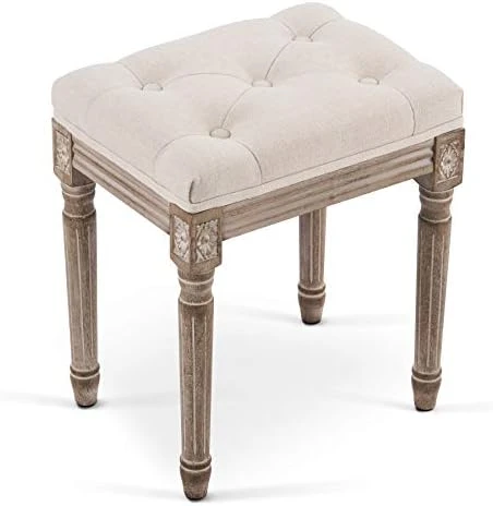 VONLUCE French Vintage Bench With Padded Seat & Rubberwood Legs, 44" Upholstered Entryway Bench & Dining Bench, Tufted Fabric End Of Bed Bench For Bedroom Living Room Hallway More, Beige 7 VONLUCE French Vintage Bench With Padded Seat & Rubberwood Legs, 44" Upholstered Entryway Bench & Dining Bench, Tufted Fabric End Of Bed Bench For Bedroom Living Room Hallway More, Beige - Image 5