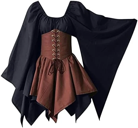 JEGULV Medieval Fairy Cosplay Set Women's Gothic Elf Fairy Short Dresses Renaissance Costumes Halloween Flare Sleeve Dress 8 JEGULV Medieval Fairy Cosplay Set Women's Gothic Elf Fairy Short Dresses Renaissance Costumes Halloween Flare Sleeve Dress - Image 6