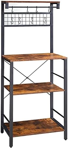 VIMBER Baker's Rack, Microwave Stand, Coffee Bar, 4-Tier Kitchen Storage Rack With 8 Hooks And Metal Frame, And Shelves, For Spices, Pots, And Pans, Rustic Brown And Black UCSJ002V1 8 VIMBER Baker's Rack, Microwave Stand, Coffee Bar, 4-Tier Kitchen Storage Rack With 8 Hooks And Metal Frame, And Shelves, For Spices, Pots, And Pans, Rustic Brown And Black UCSJ002V1 - Image 6