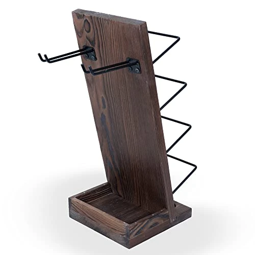 Rustic State Rueda Tabletop Wine Rack For 4 Bottles With 2 Stemware Glass Holder And Cork Storage Countertop Tray Freestanding Bar Organizer, Walnut 6 Rustic State Rueda Tabletop Wine Rack For 4 Bottles With 2 Stemware Glass Holder And Cork Storage Countertop Tray Freestanding Bar Organizer, Walnut - Image 4