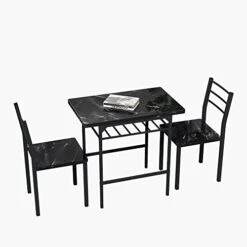 BAOLUMA 3 Piece Dining Table Set With 2 Chairs, Kitchen Table Set For 2 People For Small Space,Black Metal Frame And Square Faux Marble Tabletop (Black) 12 BAOLUMA 3 Piece Dining Table Set With 2 Chairs, Kitchen Table Set For 2 People For Small Space,Black Metal Frame And Square Faux Marble Tabletop (Black) -Amazon Store 41FxSHUBbrL