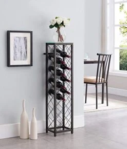 Kings Brand Furniture – Metal With Glass Top Shelf Free Standing Wine Rack Storage Tower, Pewter -Amazon Store 41FyeN9rk6L