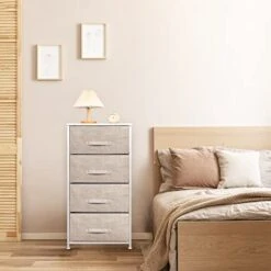CONNOO 4 Drawer Fabric Dresser Storage Tower, Dresser Chest For Bedroom, Organizer Unit For Closets Bedroom Nursery Room Hallway, Wood Top, Gray White -Amazon Store 41FzHRj1YML