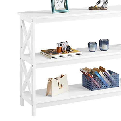 Topeakmart 42 Inch Long Console Sofa Table X Design Narrow Entryway Hallway Table W/ 3 Storage Shelves For Living Room, White 7 Topeakmart 42 Inch Long Console Sofa Table X Design Narrow Entryway Hallway Table W/ 3 Storage Shelves For Living Room, White - Image 5