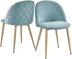 Yaheetech Dining Chairs Velvet Chairs Living Room Chairs Modern Style Upholstered Chairs With Backrest Wooden Style Metal Legs For Leisure, Restaurant, Cafe, Makeup, Set Of 2, Aqua -Amazon Store 41G44Z60 yL. AC