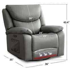 COOSLEEP Large Power Recliner Swivel Glider With USB And Type-C Charging Ports, Upholstered Breathable Leather Living Room Reclining Sofa Chair With Lumbar Support (Grey) -Amazon Store 41G4Fz8229L