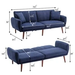 BNEHS Futon Sofa Bed,Convertible Couch Modern Linen Fabric,Adjustable Sleeper Sofa Loveseat Futon Set With Removable Armrest,Wooden Frame&Leg For Compact Living Space,Apartment, Dorm(Blue) -Amazon Store 41G89lcoOUL