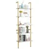 MELLCOM 5 Tier Industrial Ladder Shelf, Wood Modern Bookshelf With Golden Metal Frame, Wall-Mounted Plant Flower Storage Organizer For Living Room, Bathroom, Kitchen, Balcony