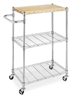 Whitmor Supreme Kitchen And Microwave Cart Wood & Chrome 13.25 X 27.5 X 33.5 Inches