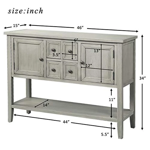 Merax Farmhouse Rustic Wood Buffet Dining Sideboard Storage Cabinet, Console Table With 4 Small Drawers, 2 Cabinet And Bottom Shelf, Antique Grey 4 Merax Farmhouse Rustic Wood Buffet Dining Sideboard Storage Cabinet, Console Table With 4 Small Drawers, 2 Cabinet And Bottom Shelf, Antique Grey - Image 2