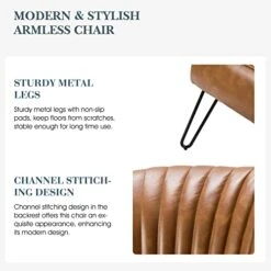 HULALA HOME Faux Leather Accent Chairs Set Of 2 With Metal Base, Mid Century Modern Living Room Chairs, Comfy Upholstered Armless Side Chairs For Bedroom, Camel -Amazon Store 41GGuT5V3AL