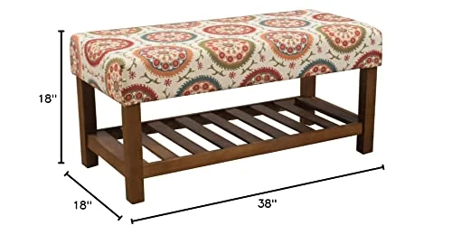 Homepop Home Decor | Upholstered Entryway Bench | Entryway Bench With Wood Shelf | Decorative Home Furniture (Orange Suzani) 5 Homepop Home Decor | Upholstered Entryway Bench | Entryway Bench With Wood Shelf | Decorative Home Furniture (Orange Suzani) - Image 3
