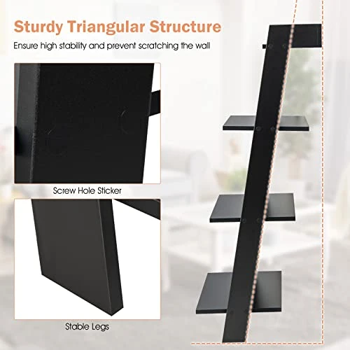 Giantex 4-Tier Wooden Ladder Shelf - Wall Leaning Storage Shelves With Anti-toppling Device, Anti-Falling Baffles, Ladder Bookshelf Organizer For Living Room, Bedroom, Small Place, Black 7 Giantex 4-Tier Wooden Ladder Shelf - Wall Leaning Storage Shelves With Anti-toppling Device, Anti-Falling Baffles, Ladder Bookshelf Organizer For Living Room, Bedroom, Small Place, Black - Image 5