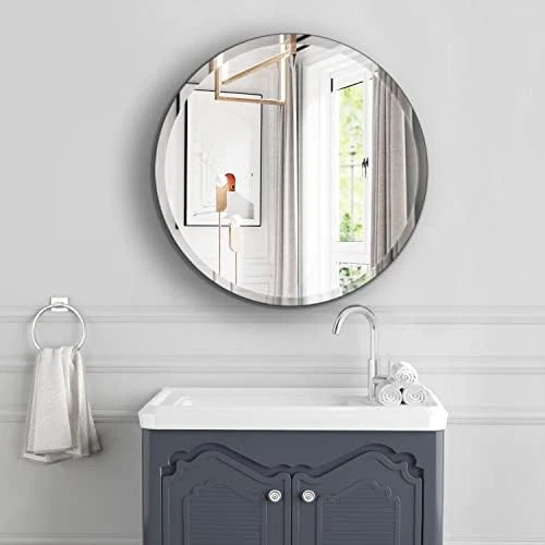 MZON 28 Inch Frameless Round Mirror,Circle Wall Mirror With Beveled Polished Edge For Bathroom, Vanity, Entryways 7 MZON 28 Inch Frameless Round Mirror,Circle Wall Mirror With Beveled Polished Edge For Bathroom, Vanity, Entryways - Image 5
