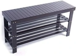 JTdiffer Bamboo Shoe Storage Entryway Bench With 2 Tier Shoe Organizer Shelf, Hallway Front Door Entry Shoes Changing Stool Plant Stand Rack 550LBS Max Load -Amazon Store 41GSWxgKJ6L. AC