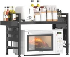 NETEL Extendable Microwave Oven Rack, Adjustable Microwave/Toaster Shelf Heavy Duty Stand Kitchen Counter Top Organizer, 2-Tier With 4 Hooks, 55lbs Weight Capacity,Black -Amazon Store 41GSyqtWpaL. AC