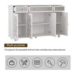 DiDuGo Sideboard With Glass Doors, Mirrored Sideboard Storage Cabinet With 3 Drawers, Credenza Sideboard Buffet With Wooden Legs, For Living Room Hallway White (55.1”W X 15.7”D X 35.4”H) -Amazon Store 41GThsq8HnL
