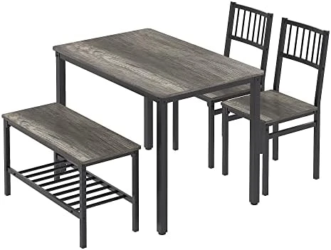 Teraves Dining Table Set For 4/Computer Desk,Kitchen Table With 2 Chairs And A Bench,Table And Chairs Dining Set 4 Piece Set For Dining Room (Black Oak+Black Frame, 110CM) 11 Teraves Dining Table Set For 4/Computer Desk,Kitchen Table With 2 Chairs And A Bench,Table And Chairs Dining Set 4 Piece Set For Dining Room (Black Oak+Black Frame, 110CM) - Image 9