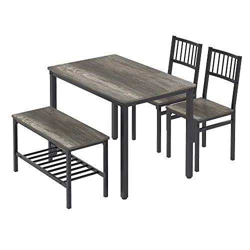 Teraves Dining Table Set For 4/Computer Desk,Kitchen Table With 2 Chairs And A Bench,Table And Chairs Dining Set 4 Piece Set For Dining Room (Black Oak+Black Frame, 110CM) 3 Teraves Dining Table Set For 4/Computer Desk,Kitchen Table With 2 Chairs And A Bench,Table And Chairs Dining Set 4 Piece Set For Dining Room (Black Oak+Black Frame, 110CM)