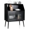 PETSITE Sideboard Buffet Storage Cabinet, Kitchen Accent Console Table With Open Shelf & Tempered Glass Door For Dining Room Hallway, Black -Amazon Store 41GZTknpGeL