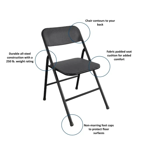 CoscoProducts COSCO Premium 5-Piece Table & Chair Dining Set, With 34" Vinyl Top Card Table And 4 Fabric Padded Seat & Back Folding Chairs, Black 5 CoscoProducts COSCO Premium 5-Piece Table & Chair Dining Set, With 34" Vinyl Top Card Table And 4 Fabric Padded Seat & Back Folding Chairs, Black - Image 3