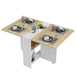 Tiptiper Folding Dining, Versatile Dinner Table With 6 Wheels And 2 Storage Racks, Space Saving Kitchen, Dining Room Table