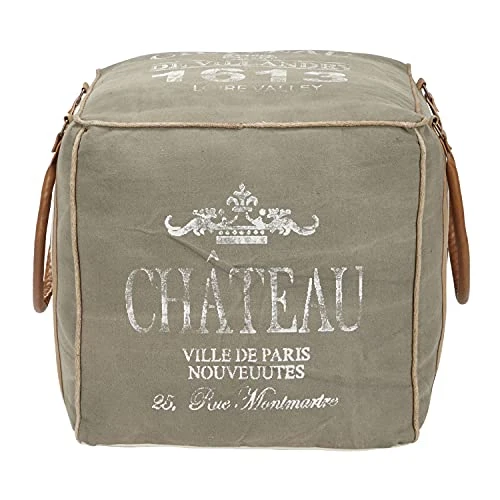 Deco 79 Canvas Square Pouf With Leather Handles, 21" X 21" X 17", Gray 6 Deco 79 Canvas Square Pouf With Leather Handles, 21" X 21" X 17", Gray - Image 4