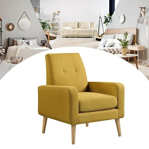 Funkeen Modern Accent Chairs Set Of 2 Living Room Arm Chairs Comfy Upholstered Fabric Chair With Arms Button Tufted Single Sofa Chair For Bedroom Dorm Apartment Office Small Spaces Mustard Yellow 6 Funkeen Modern Accent Chairs Set Of 2 Living Room Arm Chairs Comfy Upholstered Fabric Chair With Arms Button Tufted Single Sofa Chair For Bedroom Dorm Apartment Office Small Spaces Mustard Yellow - Image 4