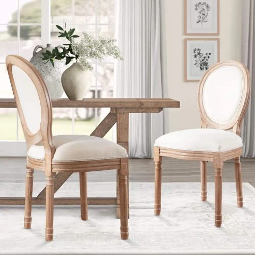 Nrizc French Country Dining Chairs Set Of 4, Farmhouse Fabric Dining Room Chairs With Round Back, Solid Wood Legs, Oval Side Chairs For Kitchen/Bedroom/Dining Room 7 Nrizc French Country Dining Chairs Set Of 4, Farmhouse Fabric Dining Room Chairs With Round Back, Solid Wood Legs, Oval Side Chairs For Kitchen/Bedroom/Dining Room - Image 5