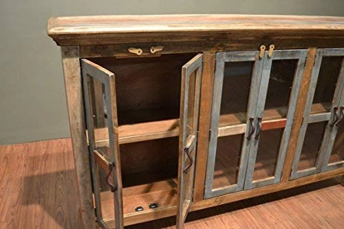 Crafters And Weavers Bashore Rustic Solid Reclaimed Wood Console China Cabinet Bookcase Sideboard 4 Crafters And Weavers Bashore Rustic Solid Reclaimed Wood Console China Cabinet Bookcase Sideboard - Image 2