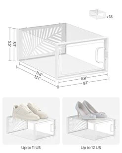SONGMICS Clear Shoe Boxes, Set Of 18 Stackable Plastic Shoe Organizer, Breathable And Foldable Display Storage Bins, For Max. US Size 11, Sneakers, Transparent And White ULSP106W18 12 SONGMICS Clear Shoe Boxes, Set Of 18 Stackable Plastic Shoe Organizer, Breathable And Foldable Display Storage Bins, For Max. US Size 11, Sneakers, Transparent And White ULSP106W18 -Amazon Store 41H5GGKfiTL
