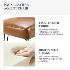 HULALA HOME Faux Leather Accent Chairs Set Of 2 With Metal Base, Mid Century Modern Living Room Chairs, Comfy Upholstered Armless Side Chairs For Bedroom, Camel -Amazon Store 41H61lMW7SL