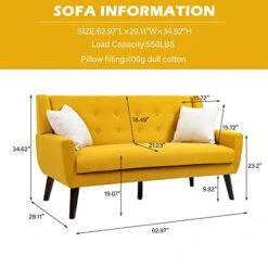 UIXE 3 Piece Indoor Comfy Sectional Sofa With Accent Chairs For Living Room, Linen Fabric Couch Modern Bedroom Loveseat 2-Seat Armchair For Home Apartment Small Space (Yellow) -Amazon Store 41H6DctyROL