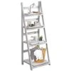 NO MORE TAG 4-Tier Ladder Shelf,Wood Ladder Bookshelf,Leaning Bookshelf With Storage Space,Ladder Shelf Book Storage Shelf Organizer,Flower Display Multi-Functional Shelves,White -Amazon Store 41H74Qh6scL