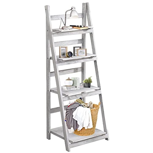 NO MORE TAG 4-Tier Ladder Shelf,Wood Ladder Bookshelf,Leaning Bookshelf With Storage Space,Ladder Shelf Book Storage Shelf Organizer,Flower Display Multi-Functional Shelves,White 3 NO MORE TAG 4-Tier Ladder Shelf,Wood Ladder Bookshelf,Leaning Bookshelf With Storage Space,Ladder Shelf Book Storage Shelf Organizer,Flower Display Multi-Functional Shelves,White