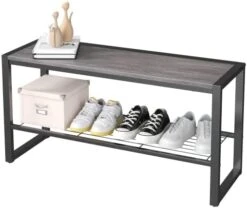 Yusong Entryway Bench Shoe Bench Rack With Mesh Shelf, 35.4" Long Storage Bench With Sturdy Metal Frame, Shoe Storage Organizer Rack For Hallway, Living Room, Bedroom, Rustic Brown -Amazon Store 41HDvrkHX7L. AC