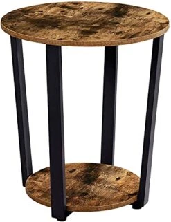 EKNITEY Wood Round End Table - 19.7" Dia. Side Table With Storage Small Table With Sturdy Metal Frame For Living Room Bedroom Couch Snack And Sofa 2-Tier